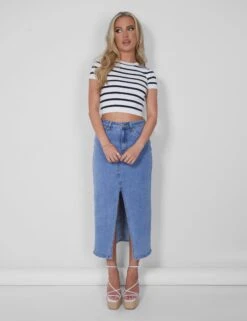 Public Desire Stripe Knitted Baby Tee Ecru