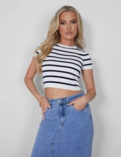 Public Desire Stripe Knitted Baby Tee Ecru -LoafLuxe Shop 05.07rebekah2274