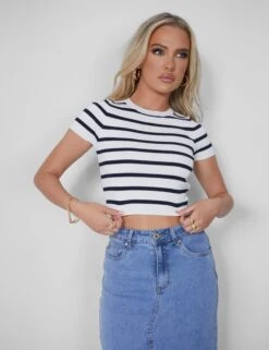 Public Desire Stripe Knitted Baby Tee Ecru -LoafLuxe Shop 05.07rebekah2285