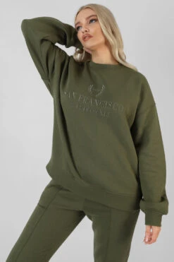 Oversized Embroidered Sweatshirt Khaki -LoafLuxe Shop 07.01 147