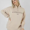 Manhattan Half Zip Pullover Sweatshirt Stone -LoafLuxe Shop 07.01 612
