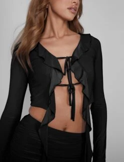 Frill Detail Tie Front Cardigan Top Black -LoafLuxe Shop 08.06annabel0044copy
