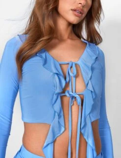 Frill Detail Tie Front Cardigan Top Baby Blue -LoafLuxe Shop 08.06annabel0050copy2