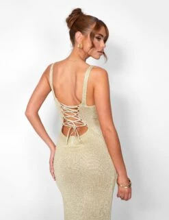 Tie Back Metallic Midaxi Dress Gold -LoafLuxe Shop 08.06annabel0105