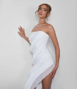 Frill Detail Asymmetric Midaxi Dress White -LoafLuxe Shop 08.06annabel0362