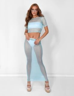 Sheer Shimmer Knitted T-shirt Top Blue -LoafLuxe Shop 08.06annabel0402copy2