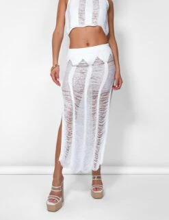 Ladder Detail Maxi Skirt White -LoafLuxe Shop 08.06annabel0529