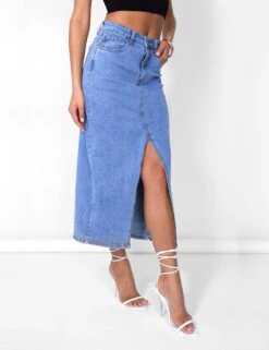 Public Desire Split Front Longline Denim Skirt Blue Wash -LoafLuxe Shop 08.06annabel0565copy2