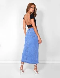 Public Desire Split Front Longline Denim Skirt Blue Wash -LoafLuxe Shop 08.06annabel0579copy2