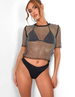 Diamante Mesh T-shirt Black -LoafLuxe Shop 08.06annabel0636