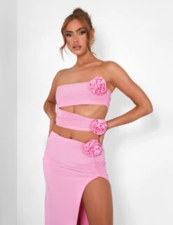 Rose Detail Cut Away Bandeau Top Pink -LoafLuxe Shop 08.06annabel0677