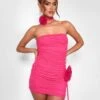 Rose Detail Bandeau Mesh Mini Dress Hot Pink -LoafLuxe Shop 08.06annabel0738