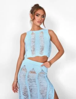 Ladder Detail Sleeveless Vest Top Blue