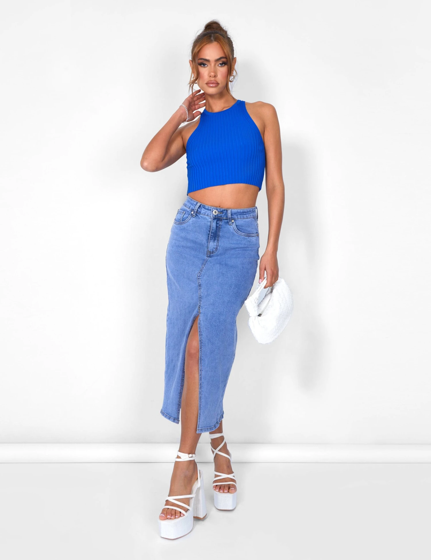 Public Desire Knitted Ribbed Racer Top Cobalt Blue 4 Public Desire Knitted Ribbed Racer Top Cobalt Blue - Image 2