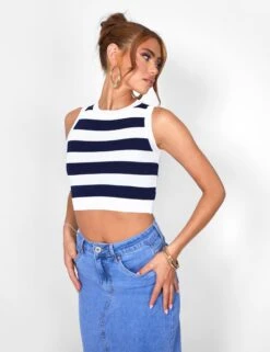 Public Desire Stripe Knitted Crop Racer Top Ecru -LoafLuxe Shop 08.06annabel0842