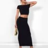 Public Desire Kaiia Slinky Maxi Skirt Co-ord In Black -LoafLuxe Shop 08.06annabel0850