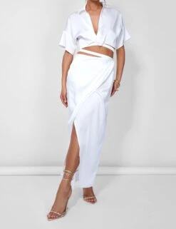 Strappy Cropped Satin Shirt Cream -LoafLuxe Shop 08.06annabel0919