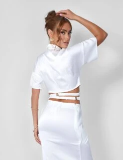 Strappy Cropped Satin Shirt Cream -LoafLuxe Shop 08.06annabel0930