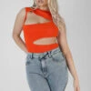 Asymmetric Cut Away Bodysuit Orange -LoafLuxe Shop 08.11 477