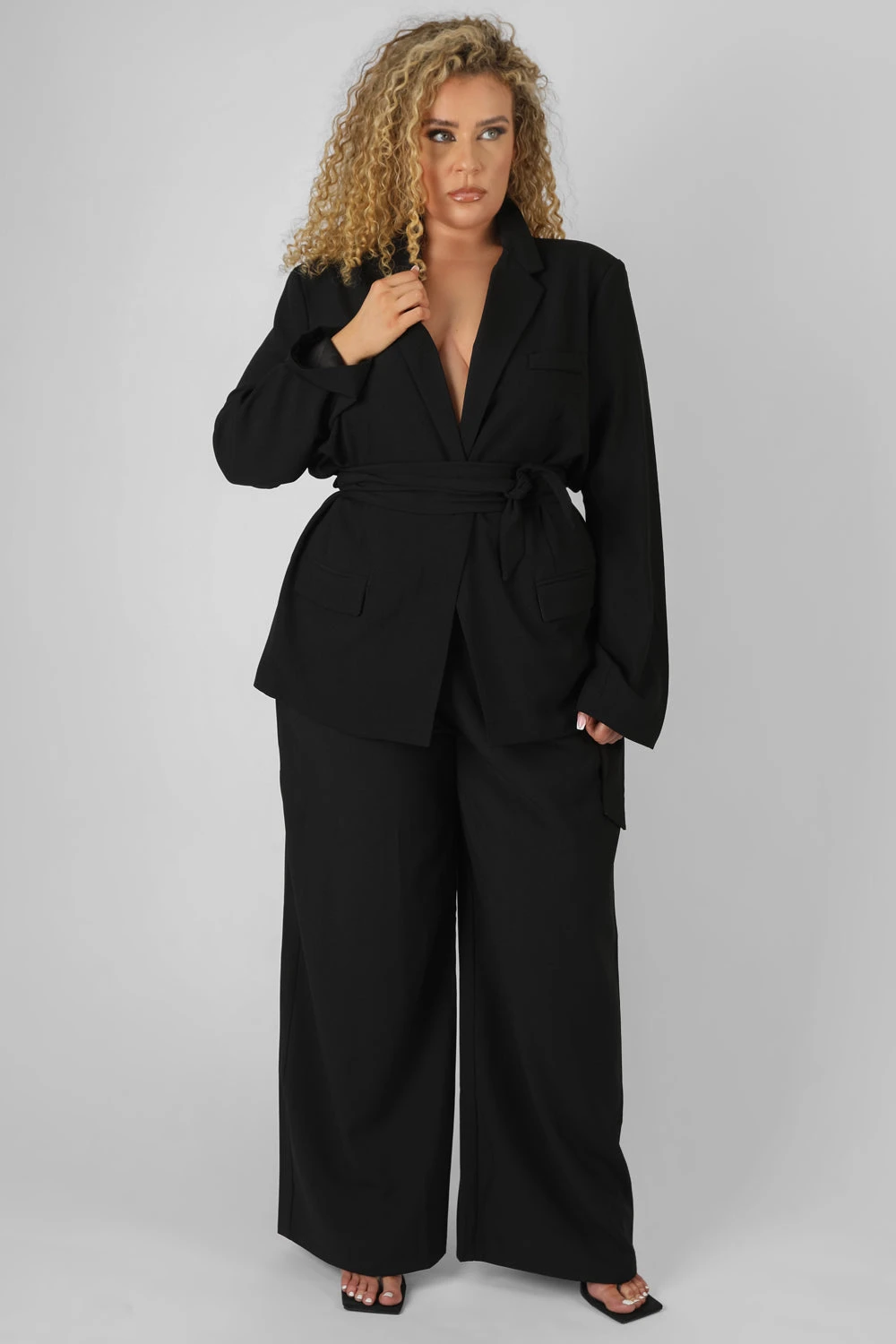 Curve Premium Tie Waist Wide Leg Trousers Black 4 Curve Premium Tie Waist Wide Leg Trousers Black - Image 2