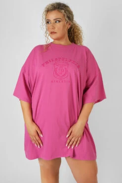 Curve Philadelphia Embroidered T Shirt Dress Magenta -LoafLuxe Shop 08.12.21 384