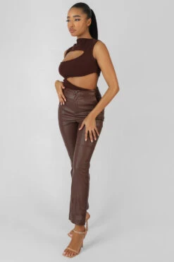Asymmetric Cut Away Bodysuit Chocolate -LoafLuxe Shop 08.12.21 393