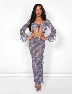 Public Desire Kaiia Sheer Maxi Skirt Co-ord In Snake Print