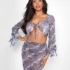 Public Desire Kaiia Tie Front Sheer Mesh Top Co-ord In Snake Print -LoafLuxe Shop 09.06carmen1149