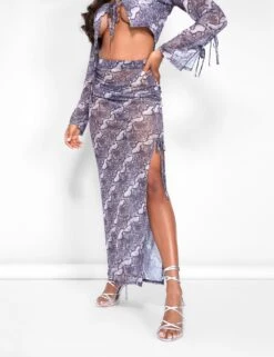 Public Desire Kaiia Sheer Maxi Skirt Co-ord In Snake Print -LoafLuxe Shop 09.06carmen1192