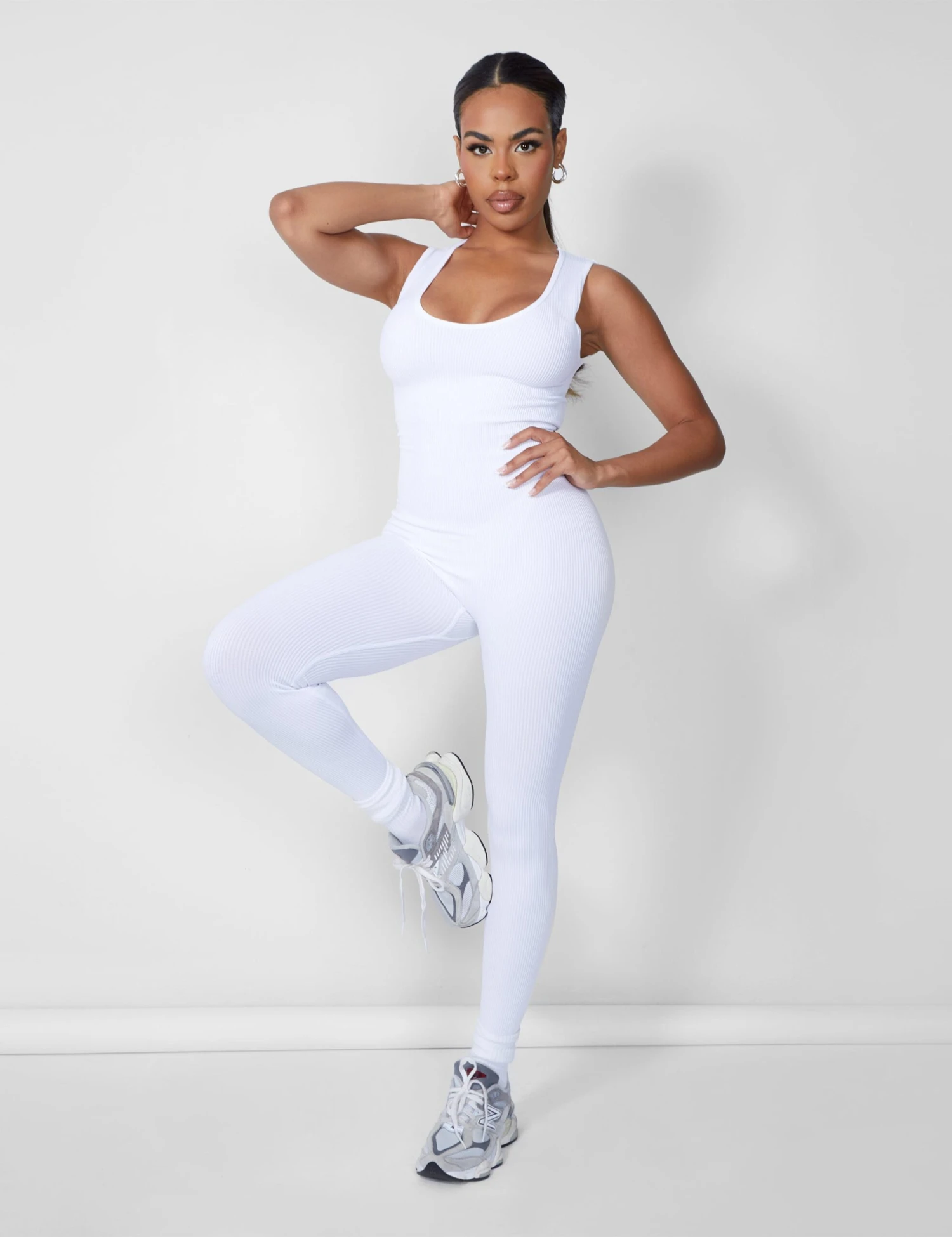 Seamless V Front Sleeveless Unitard White 3 Seamless V Front Sleeveless Unitard White