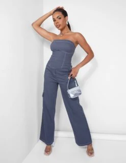 Denim Contrast Stitch Bandeau Top Grey 14 Denim Contrast Stitch Bandeau Top Grey -LoafLuxe Shop 09.06carmen2497copy