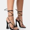 Lizzy Black Pu Lace Up Square Toe Curved High Block Heels -LoafLuxe Shop 1111771A3411copy