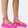 Wade Hot Pink Studded Strappy Platform Sandals -LoafLuxe Shop 11771A3375copy