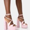 Breanna Baby Pink Satin Strappy Ankle Extreme Double Platform Block Heels -LoafLuxe Shop 11771A4485copy