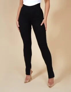 Split Hem Ribbed Leggings Black -LoafLuxe Shop 12.040457copy