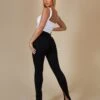 Split Hem Ribbed Leggings Black -LoafLuxe Shop 12.040464