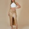 Faux Leather Pocket Detail Cargo Maxi Skirt Camel -LoafLuxe Shop 12.040526