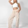 Wide Leg Split Hem Checkerboard Towelling Joggers Sand 1 Wide Leg Split Hem Checkerboard Towelling Joggers Sand -LoafLuxe Shop 12.041923