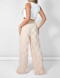 Wide Leg Split Hem Checkerboard Towelling Joggers Sand -LoafLuxe Shop 12.041938copy