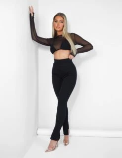 Mesh Long Sleeve Underbust Top Black -LoafLuxe Shop 12.042086