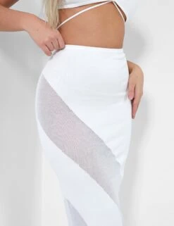 Sheer Panelled Mesh Knitted Maxi Skirt Ivory -LoafLuxe Shop 12.042217copy