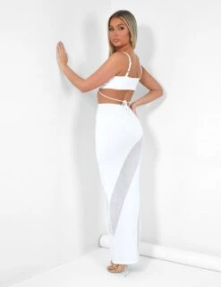 Sheer Panelled Mesh Knitted Maxi Skirt Ivory -LoafLuxe Shop 12.042219