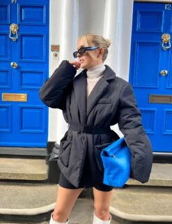 Belted Puffer Blazer Black -LoafLuxe Shop 123450038copy