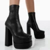 Supine Black Pu Chunky Platform High Heeled Block Ankle Boots -LoafLuxe Shop 13.1000022