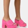 Wavez Pink Terry Towelling Round Toe Platform Block Heel Mules -LoafLuxe Shop 1771A1802copy
