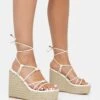 Islander Ecru Lace Up Square Toe High Heeled Sandal Esparille Wedges -LoafLuxe Shop 1771A1893copy