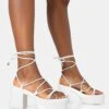 Darcy Ecru Pu Strappy Lace Up Square Toe Mid Flatform Heels -LoafLuxe Shop 1771A2415copy