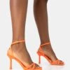 Erin Orange Nylon Barely There Square Toe Mid Heels