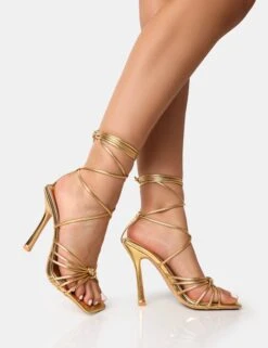 Aspen Gold Knot Strap Lace Up Square Toe Stiletto Heels -LoafLuxe Shop 1 921e1534 f7d7 4d2d 8b53 fda9bcf7f7f1