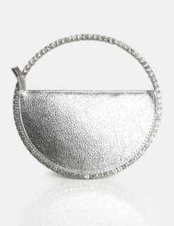 The Alessia Metallic Sliver Circle Diamante Mini Grab Bag